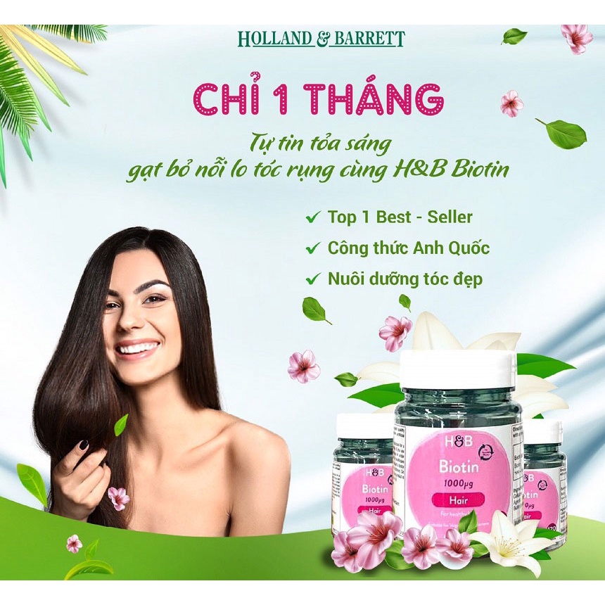 Viên Uống Mọc Tóc Biotin 1000mg H&B Holland & Baret 120v / Tinh Chất Serum Kích Thích Mọc Tóc Thảo Dược JG - sato 30ml