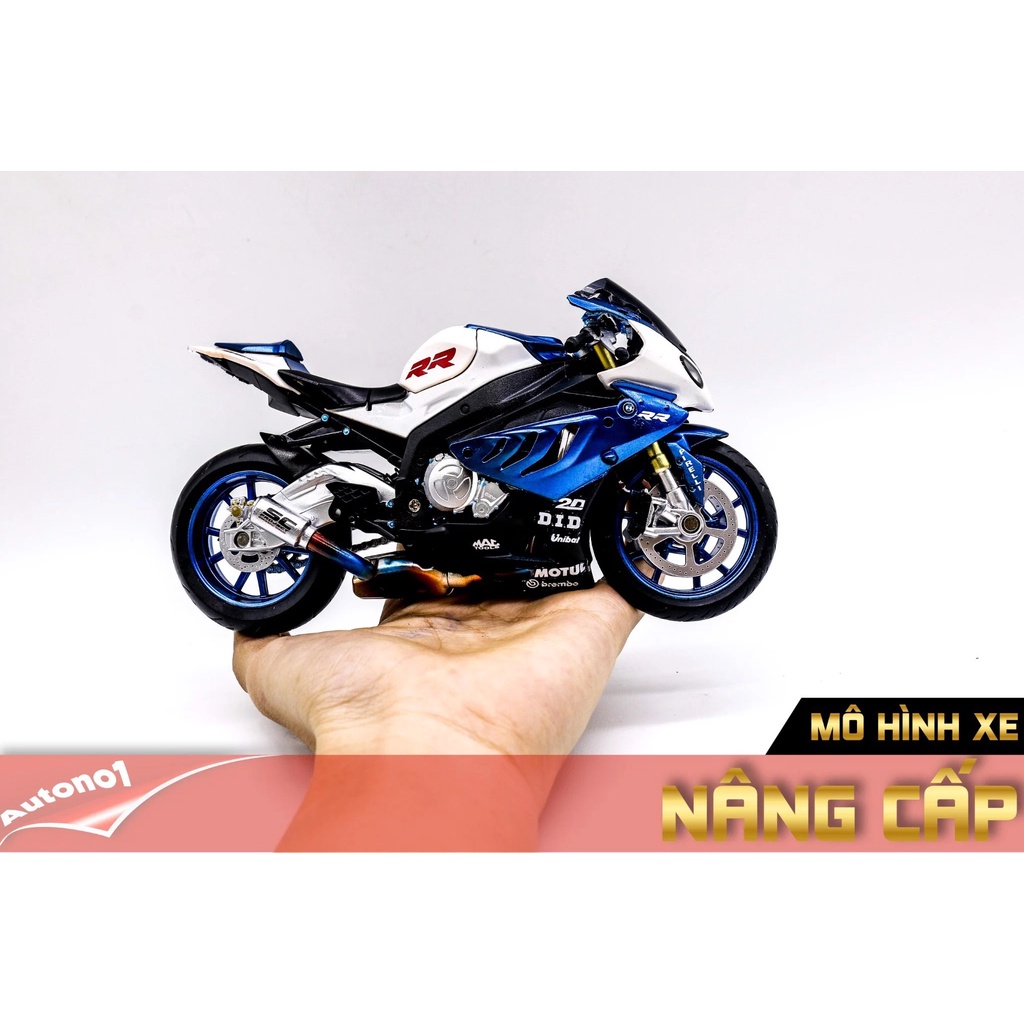 Mô hình xe độ Bmw S1000rr Blue White Pô Sc - Mâm Tỉ Lệ 1:12 Autono1 D224e