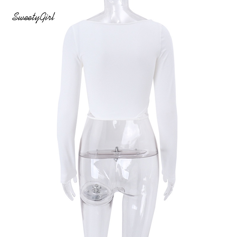 Áo Thun Tay Dài Cổ Vuông Cắt Sâu Màu Trơn Thời Trang 2022 Quyến Rũ Cho Nữ