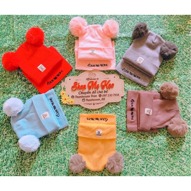 Set khăn mũ 2 quả bông