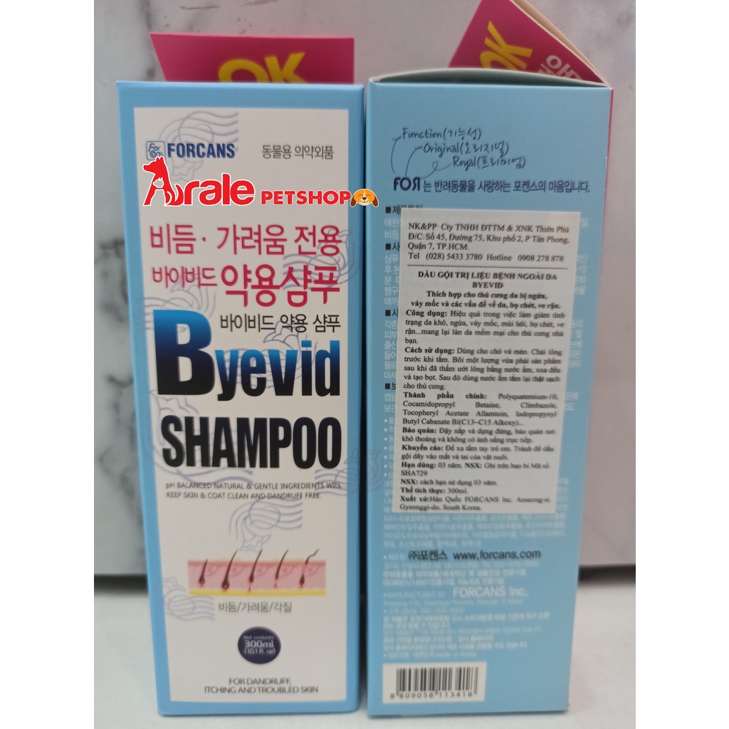 [chính hãng Hàn Quốc] Sữa Tắm trị liệu bệnh ngoài da Byevid dành cho chó mèo 300ml
