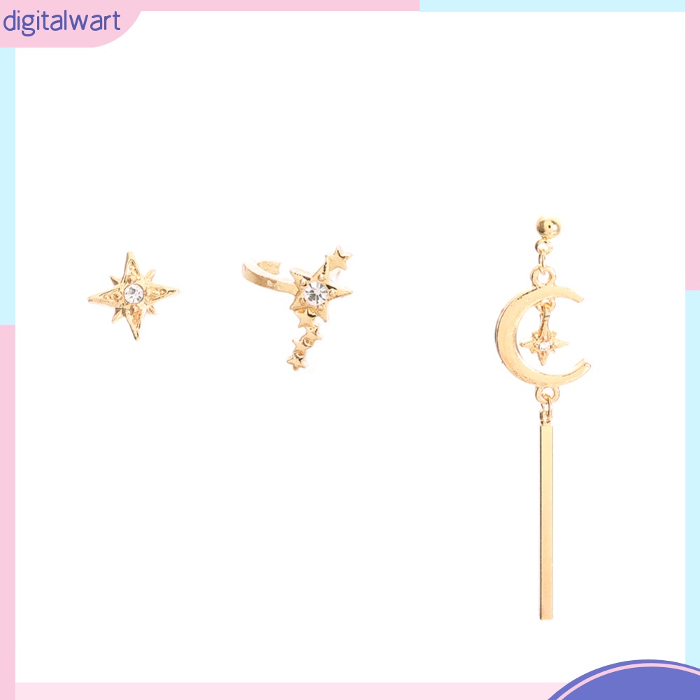 Set 3 khuyên tai họa tiết trăng và sao thời trang cho nữ