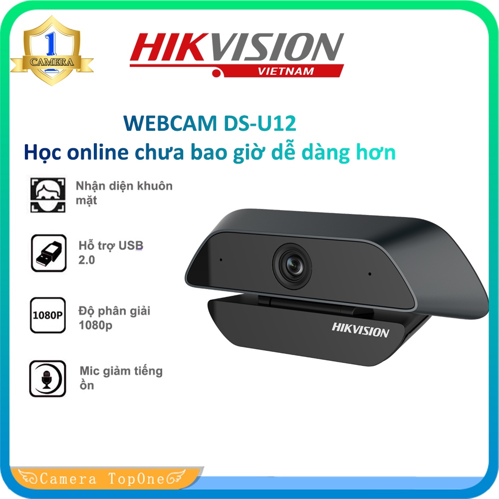 Webcam HIKVISION DS-U12 - Hình ảnh chất lượng cao, Độ phân giải 1920 × 1080, Kết nối USB 2.0, Hỗ trợ học , họp online