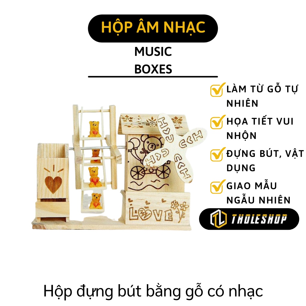 Hộp Đựng Bút - Hộp Nhạc Gỗ Trang Trí Để Bàn Học, Nhiều Họa Tiết 4624