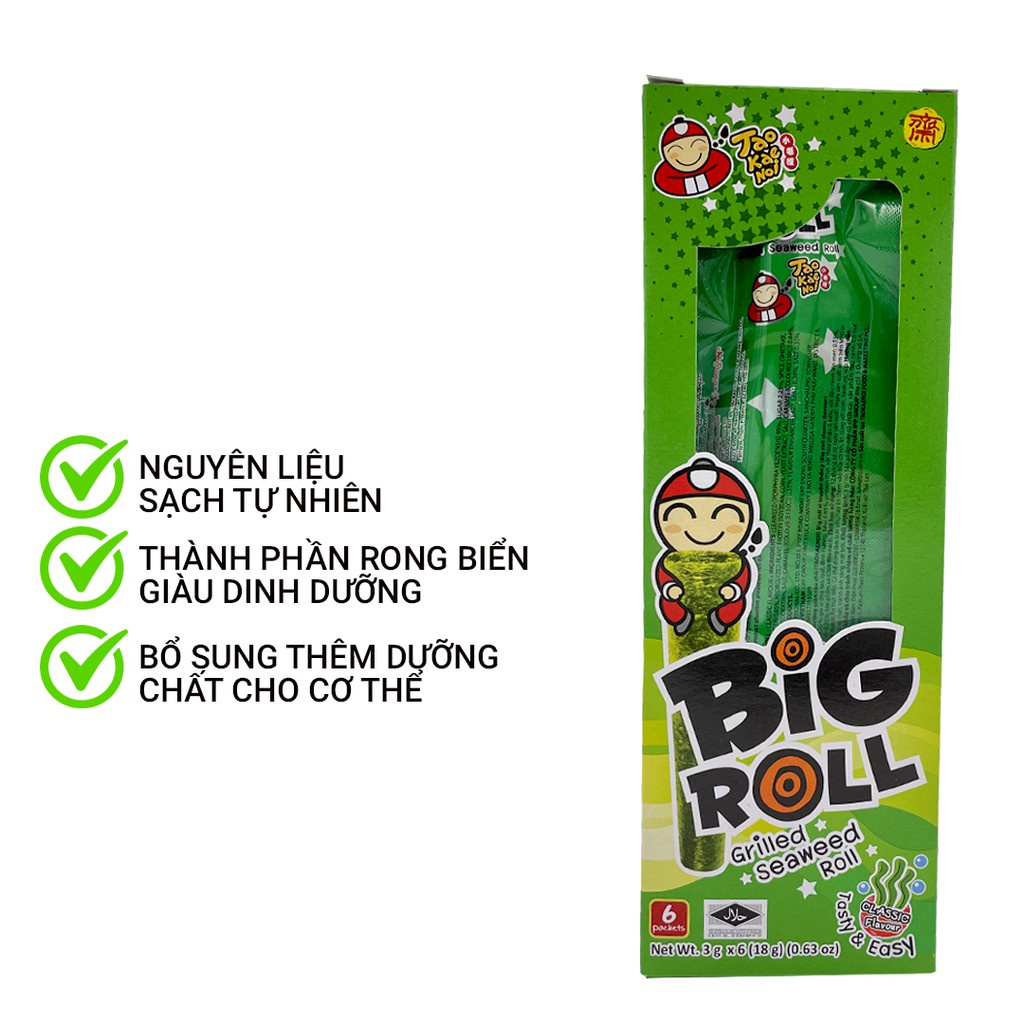 Combo 3 Hộp Rong Biển TaoKaeNoi Big Roll Vị Truyền Thống 18g (3g x 6 gói)