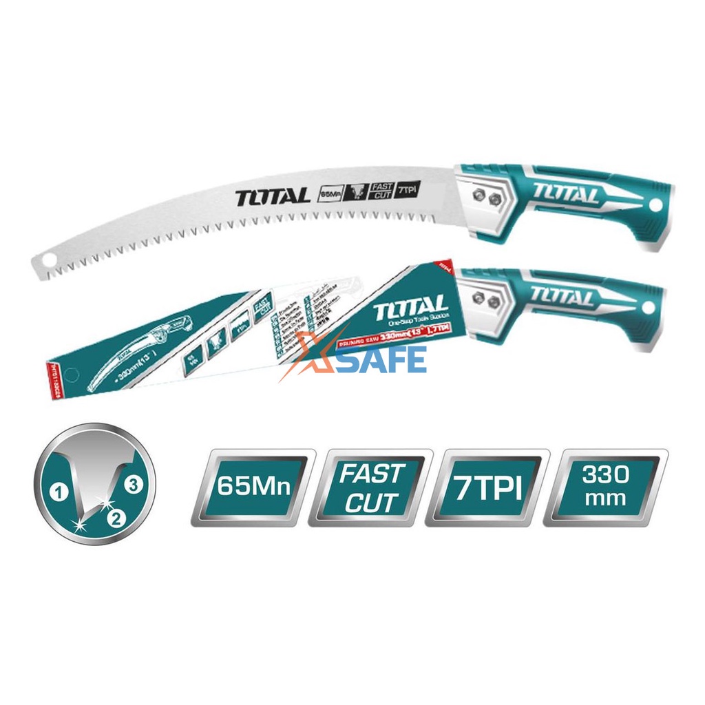 Cưa tỉa cầm tay lưỡi cong TOTAL THT51133026 13inch Cưa gỗ chuyên dụng siêu sắc bén, lưỡi cưa mangan SK5 chống cong gãy