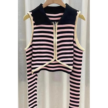 Áo Crop Top Dệt Kim Tay Dài Trễ Vai Eo Cao Cổ Polo Phong Cách Retro Mới