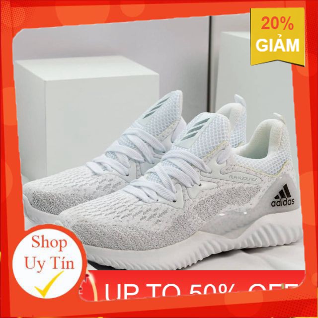 Giầy Alphabounce nam nữ trắng xám full size ; .