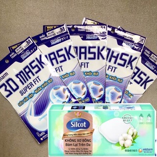 [ tặng bông silcot] Bộ 5 gói khẩu trang ngăn khói bụi Unicharm 3D Mask Superfit