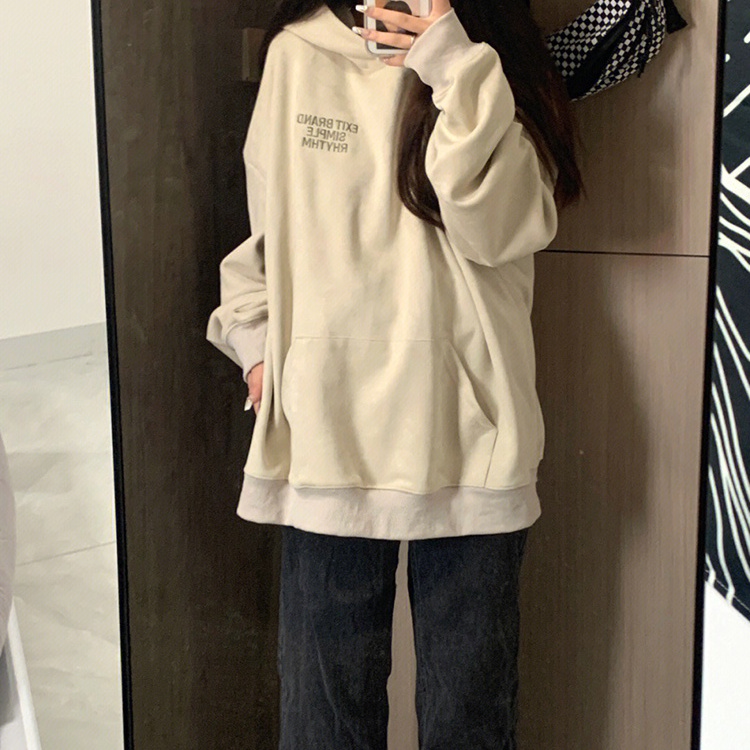 Áo hoodie Perty có mũ trùm đầu họa tiết chữ dáng rộng phong cách mùa thu Hàn Quốc thời trang dành cho nữ