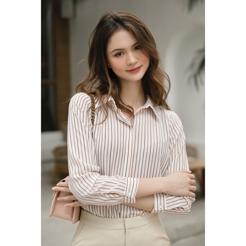 Áo Sơ Mi Lụa Sọc Orange