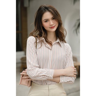 Áo sơ mi lụa sọc orange