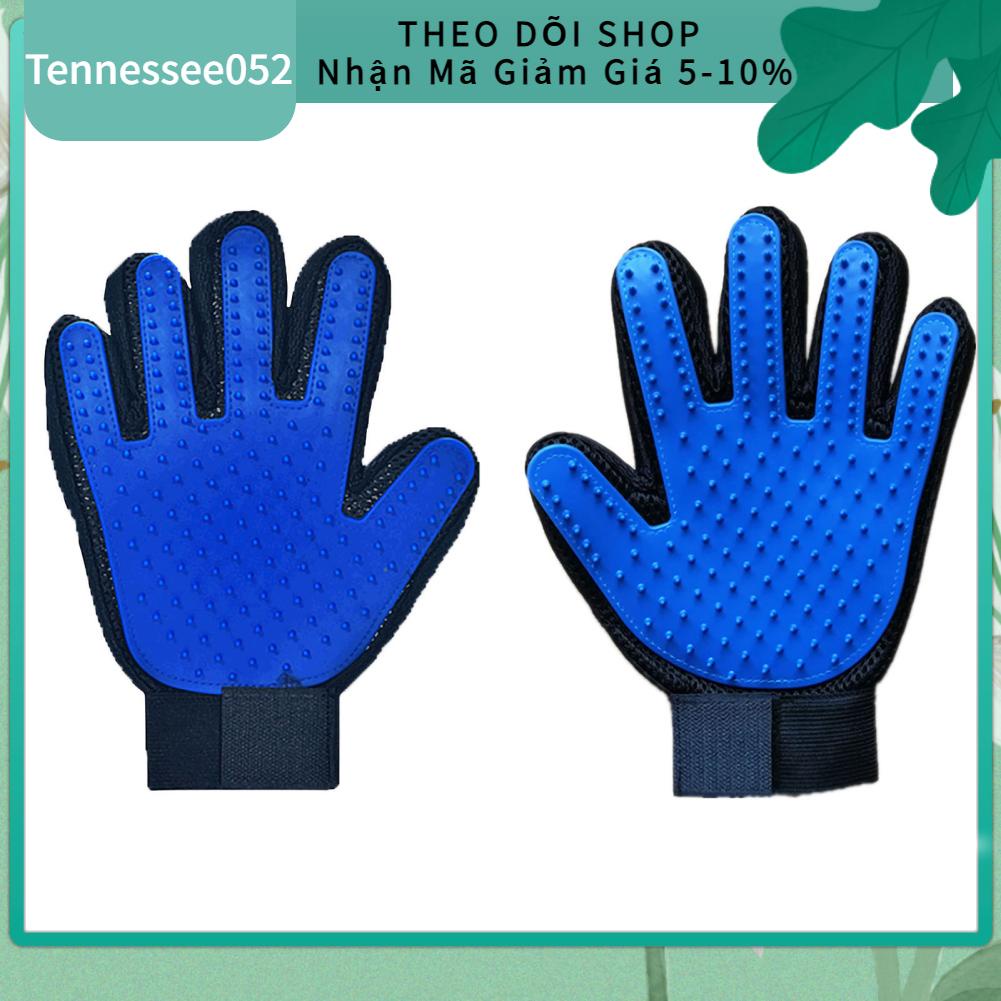 Tennessee052 Găng tay tẩy lông cho thú cưng thoáng khí có thể điều chỉnh làm sạch sâu chải dành chó mèo Màu xanh
