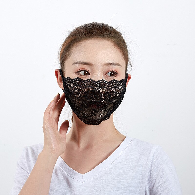 Khẩu Trang Ren Màu Đen Chống Nắng Một Lớp Thoáng Khí Gợi Cảm Cho Nữ