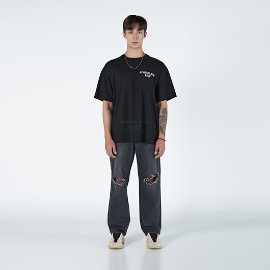 ADLV Stitch Embroidered Short Sleeve T-Shirt Wine Màu Đen