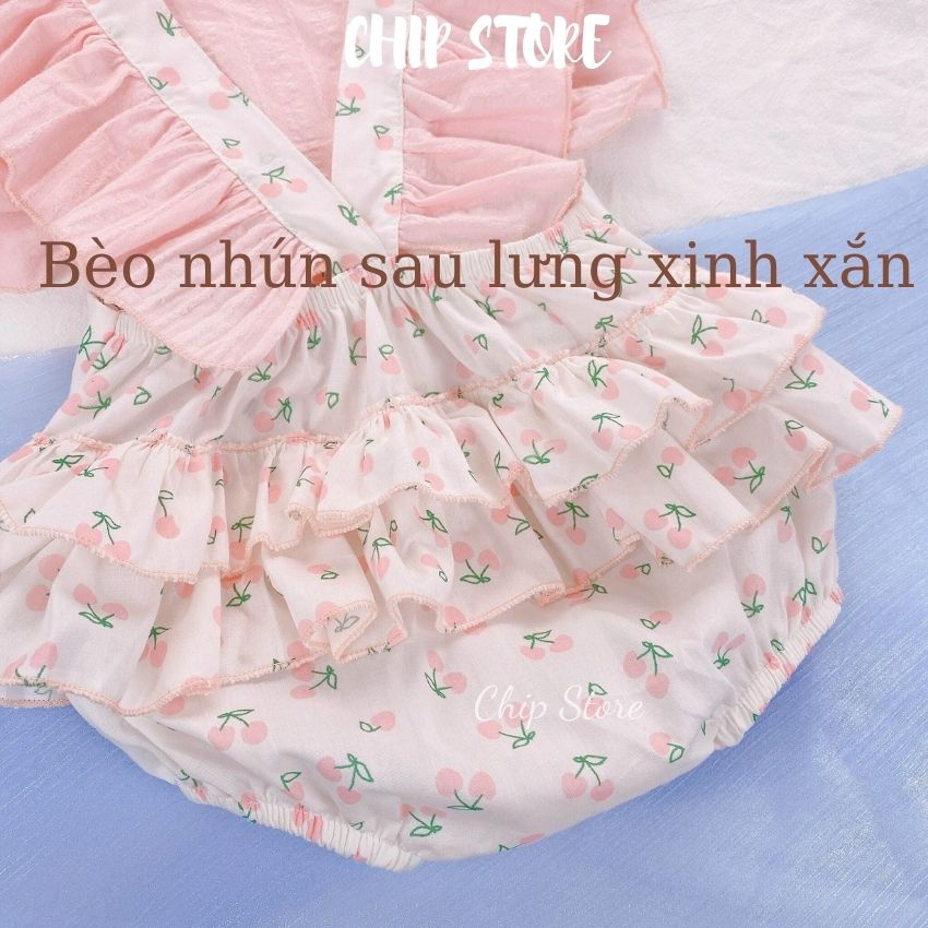 Romper bé gái CHIP STORE Bodysuit cho bé tay cánh tiên họa tiết quả chery hồng dễ thương