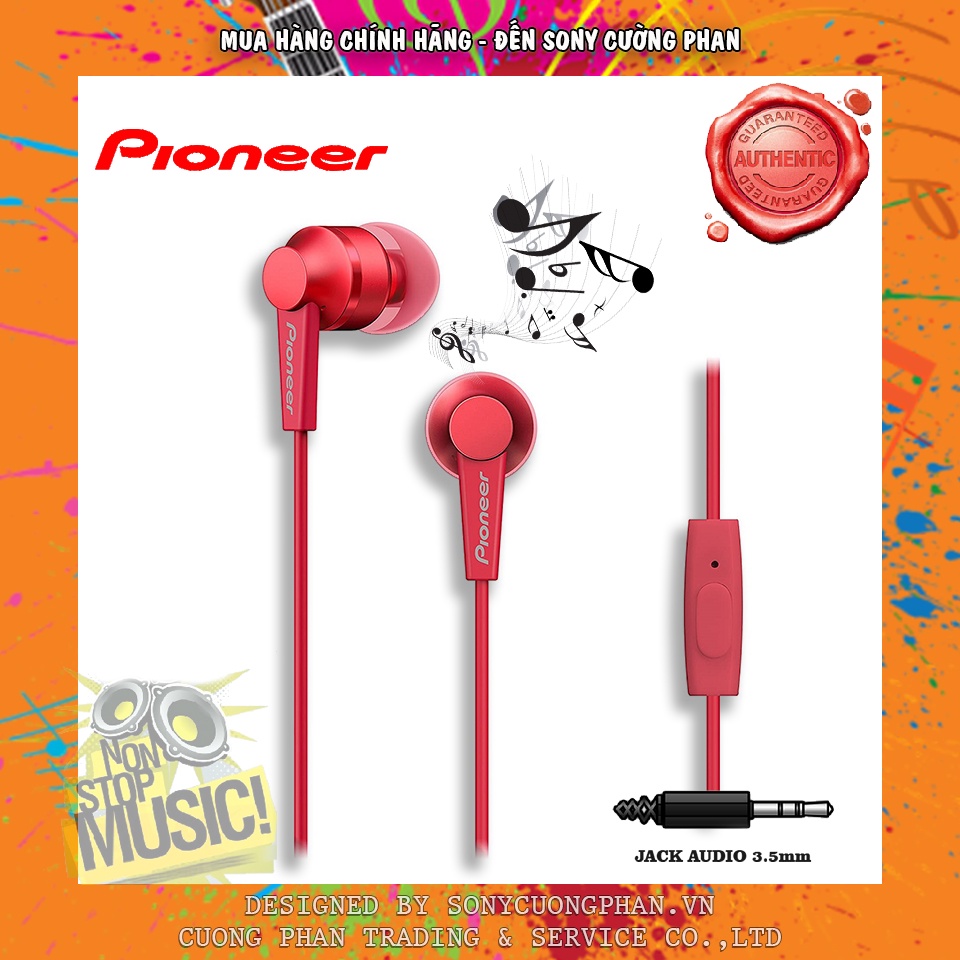 Tai Nghe Nhét Tai Có Mic PIONEER SE-C3T, Hàng Chính Hãng Bảo Hành 12 Tháng, Âm Bass Mạnh Mẽ