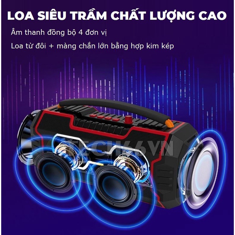 Loa bluetooth karaoke kèm micro có dây HT-M10 Bass mạnh Siêu Trầm công suất lớn