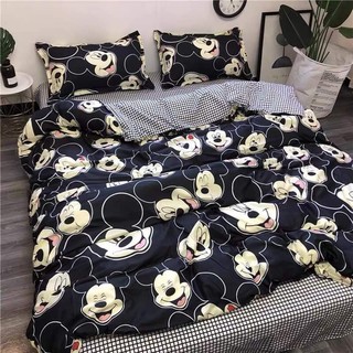 Bộ chăn ga và vỏ gối cotton poly mẫu chuột Mickey đen trắng