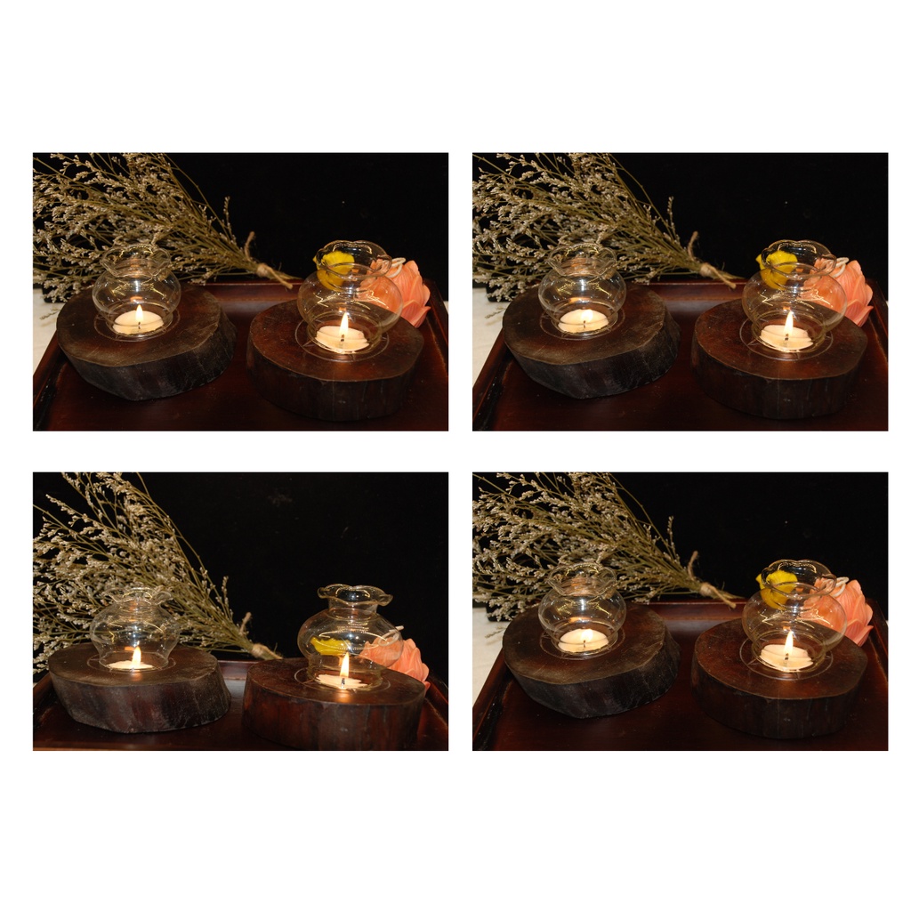Combo 2 bộ đế nến tealight + chụp thủy tinh
