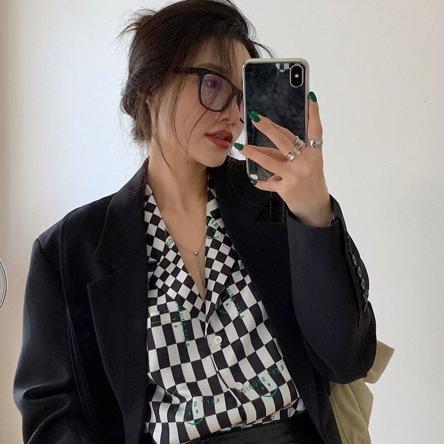 COZOK Áo Sơ Mi Caro Tay Dài Dáng Rộng Thời Trang Cho Nữ