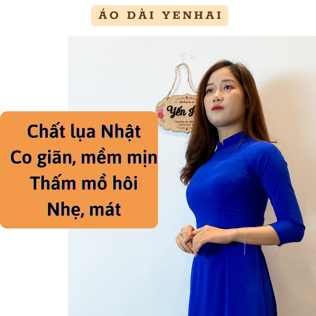 Áo Dài Truyền thống 4 tà xanh coban đoàn thanh niên chất Lụa nhật | Mã B1