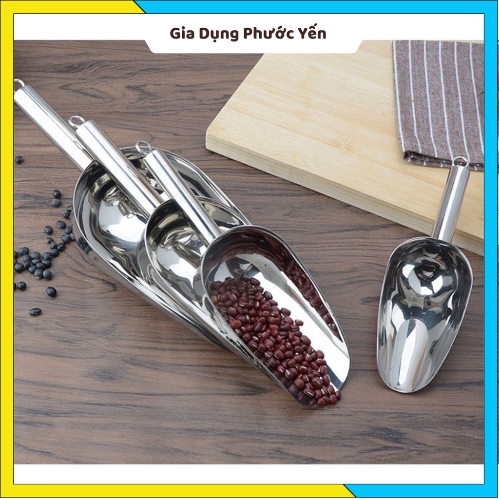 Dụng cụ muỗng Xúc đá bằng inox 304 số 3-4-5-6 cán dày xịn đẹp cao gấp
