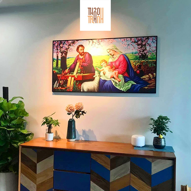 [Tranh In Gỗ Treo Tường] Gia Đình Thánh Gia (40x80cm) Khung Tranh Gỗ Cao Cấp - Quà Tặng Công Giáo Ý Nghĩa