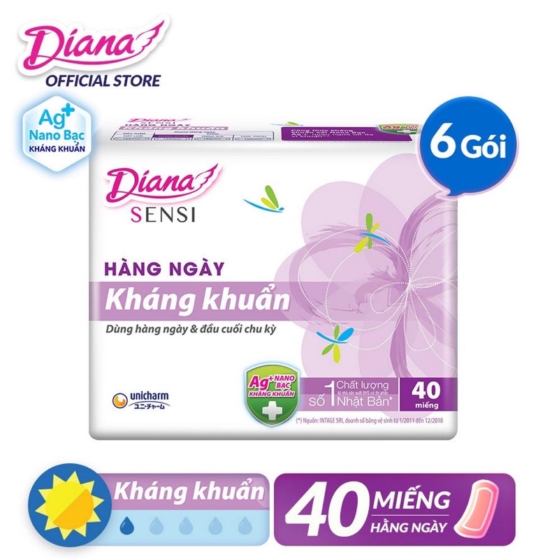 Băng vệ sinh Diana Sensi hàng ngày kháng khuẩn loại 8 miếng/ 20 miếng