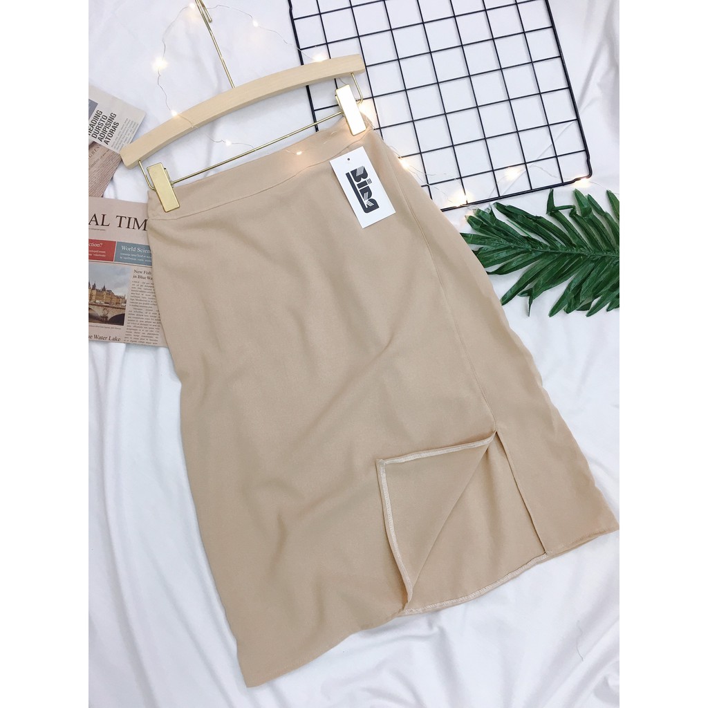 Chân váy midi Bingshop - chân váy xẻ cạp chun dáng dài freeship