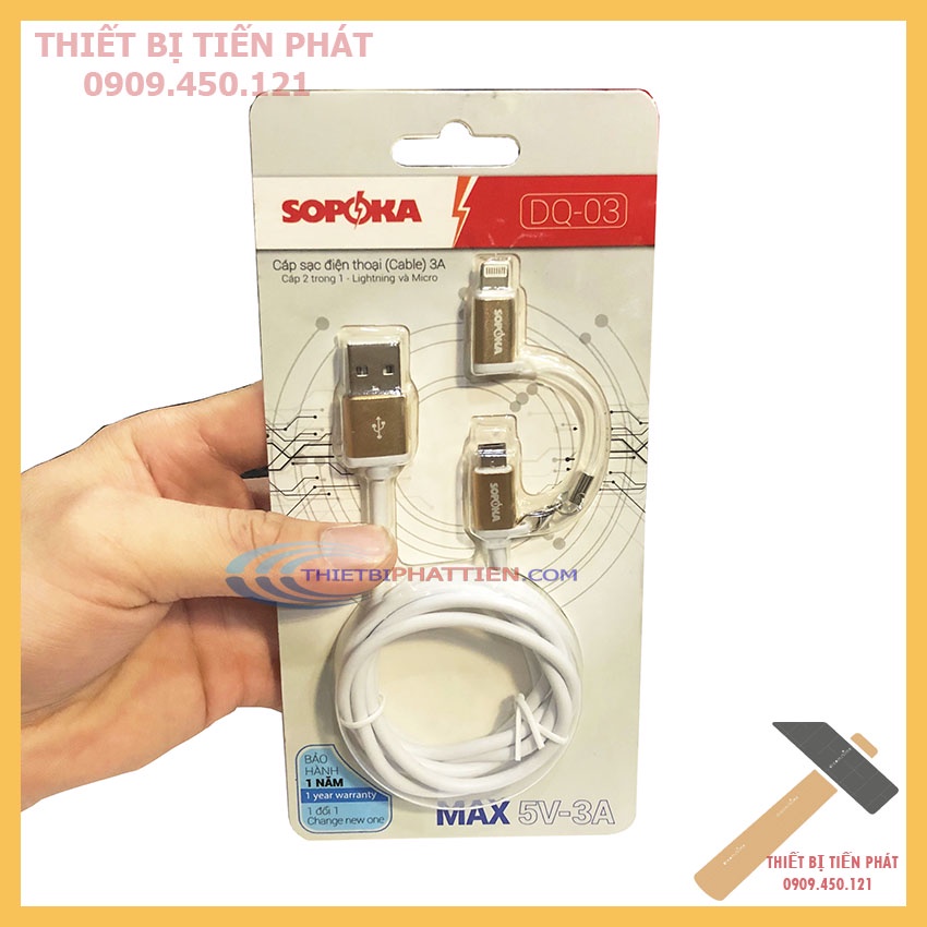 Cáp Sạc Điện Thoại 3A SOPOKA DQ-03 2 Trong 1 Lighting Và Micro Đa Năng