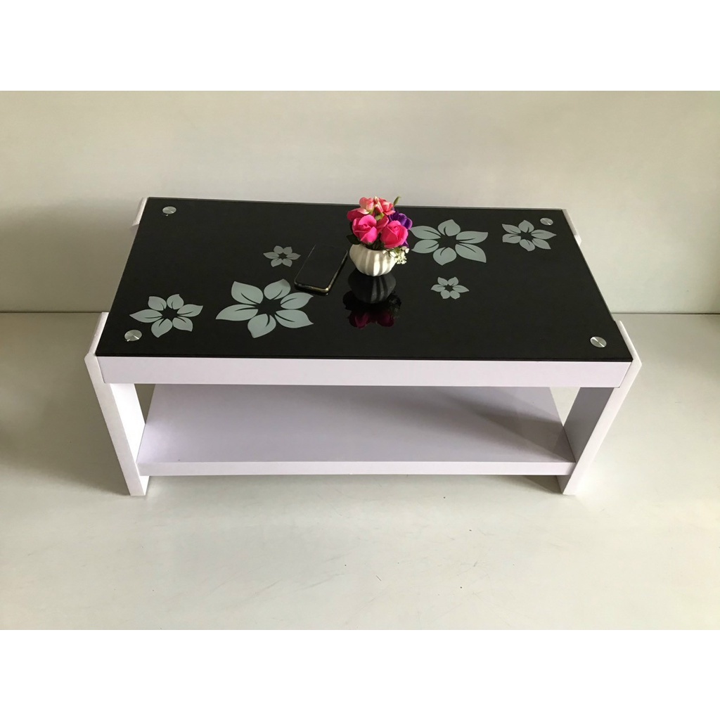 Bàn trà, sofa hình chữ nhật mặt kính cường lực, khung gỗ MDF BS03