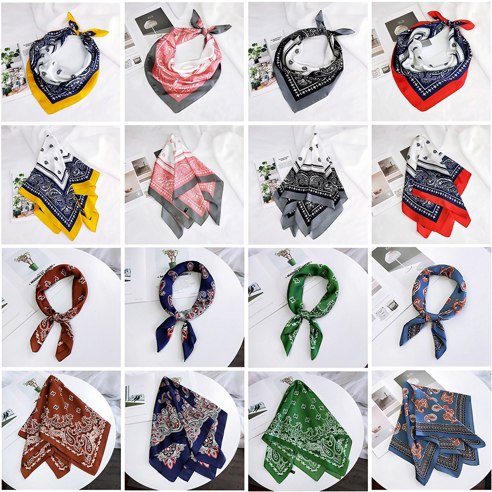 Khăn choàng cổ vuông lụa satin in họa tiết phong cách vintage thời trang dành cho nữ