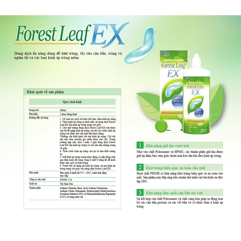 Combo 2 Nước ngâm rửa lens kính áp tròng SEED Forest Leaf EX 360ml