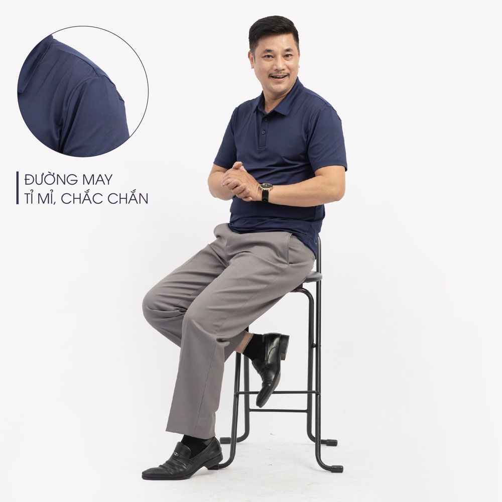 Áo Polo Nam Trung Niên ANCHI Màu Xanh Than Trơn Chất Liệu Cotton Cao Cấp