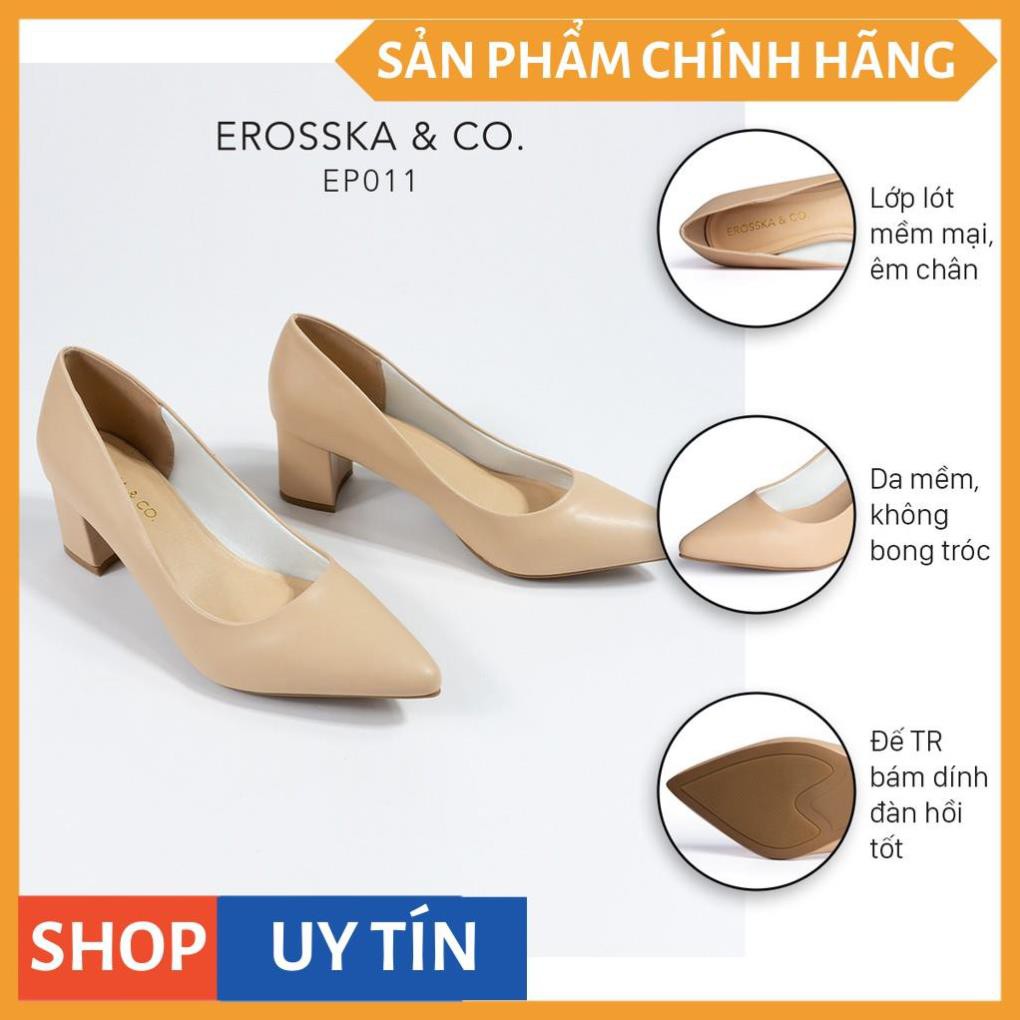 Giày cao gót Erosska thời trang mũi nhọn kiểu dáng cơ bản cao 5cm màu kem _ EP011