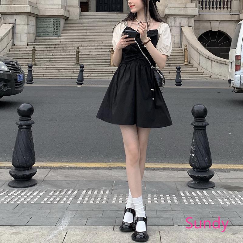 Đầm Tay Ngắn Phong Cách Retro Pháp Thời Trang Mùa Hè Cho Nữ