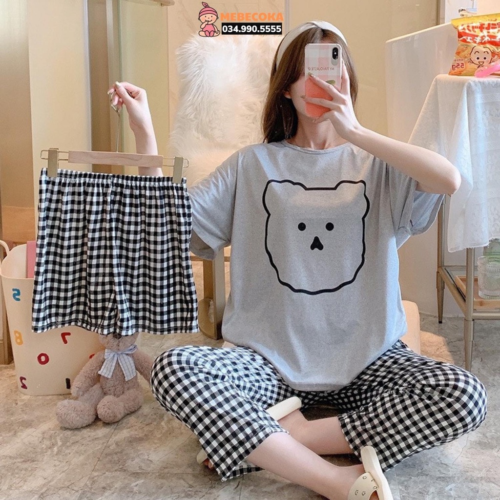 Bộ ngủ nữ mặc nhà 3 CHI TIẾT quần dài, quần đùi áo cộc tay cute dễ thương loại Cao Cấp