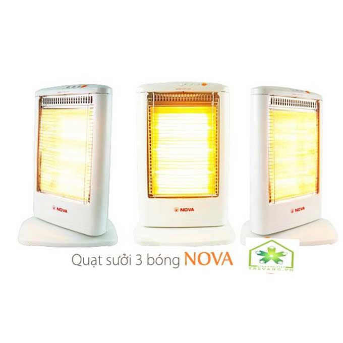 [BH 12 tháng] Đèn sưởi máy sưởi halogen 3 bóng Nova có chế độ xoay tự động ngắt khi đổ công suất 400-800-1200W