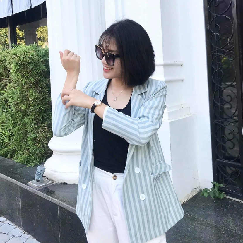 Áo Vest - Áo Blazer Kẻ Sọc Xanh MINT STRIPED BLAZER Hàng Thiết Kế Hachidesigns