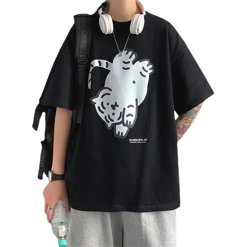 Áo Thun Tay Ngắn Dáng Rộng In Họa Tiết Hoạt Hình Phong Cách Nhật Bản Thời Trang Mùa Hè Cho Nam Size M-8XL