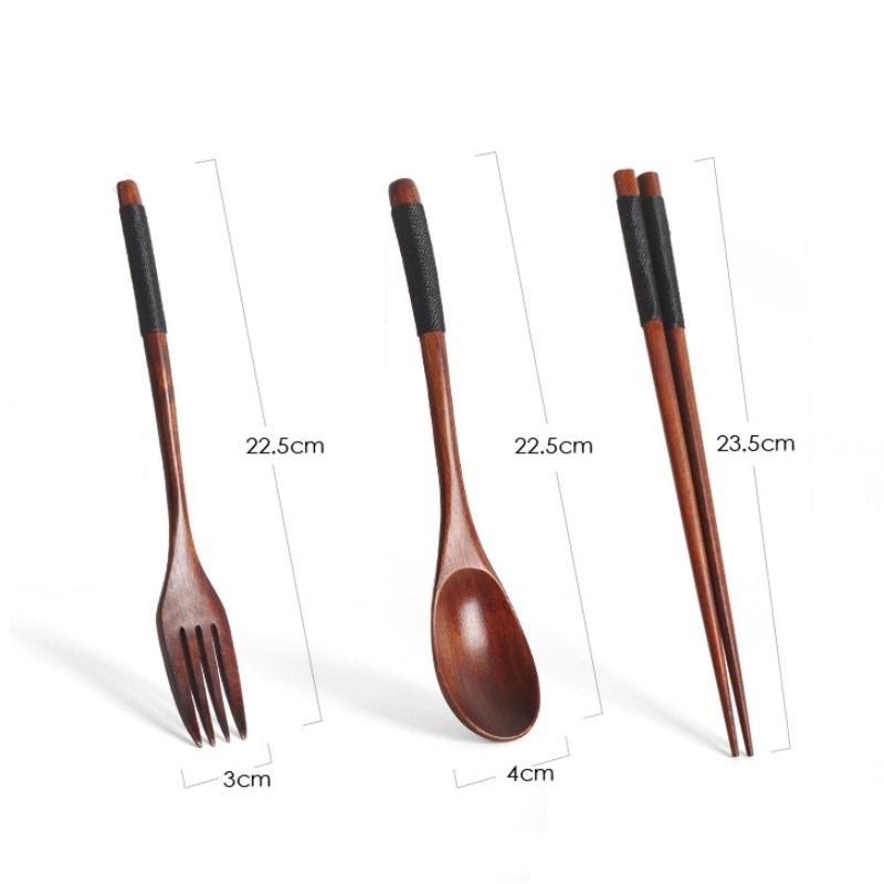 Set 3 Món Đũa, Thìa, Dĩa Gỗ Nhật Bản, Bộ Muỗng Đũa Nĩa, Dụng Cụ Ăn Cá Nhân Loại Cao Cấp