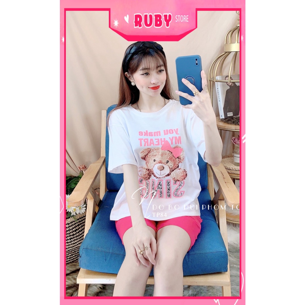 Đồ bộ thun đùi phom to cho nữ mặc nhà chất thun mềm mát in gấu in hình hoạt hình dễ thương TP84