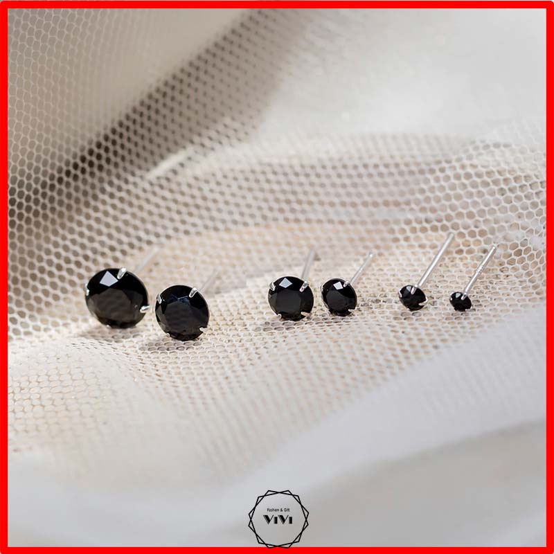 Bông tai bạc 925 nam nữ đinh tán Bead đen – khuyên tai ViVi