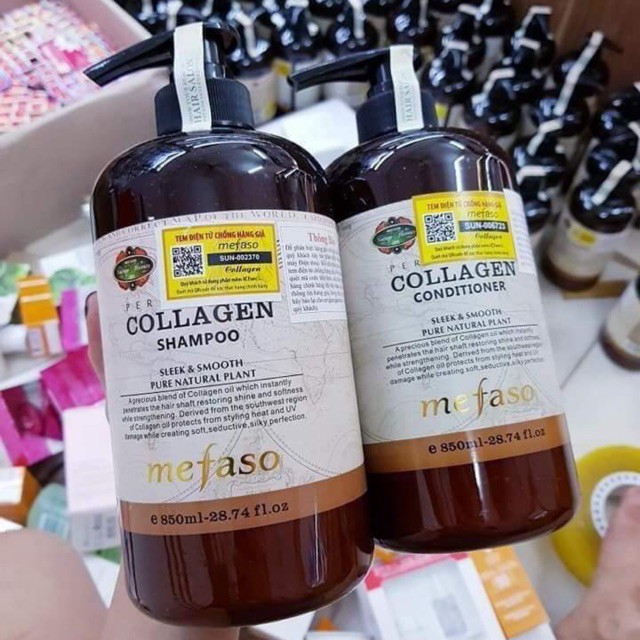 [Auth+Cả cặp] Bộ dầu gội xả Collagen Mefaso Ý 850ml Cao cấp - Chống rụng tóc, Phục hồi tóc, Dưỡng tóc