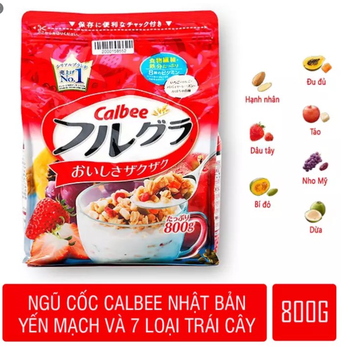 Ngũ cốc giảm cân hoa quả sấy khô dinh dưỡng Calbee nội địa Nhật Bản 800g không đường Mẫu mới