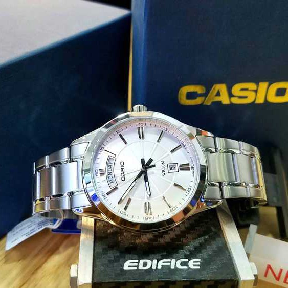 Đồng hồ Casio nam dây sắt thể thao, khung thép nguyên khối ánh bạc, lịch thứ - ngày, chống nước WR50M (MTP-1381D-7AVDF)