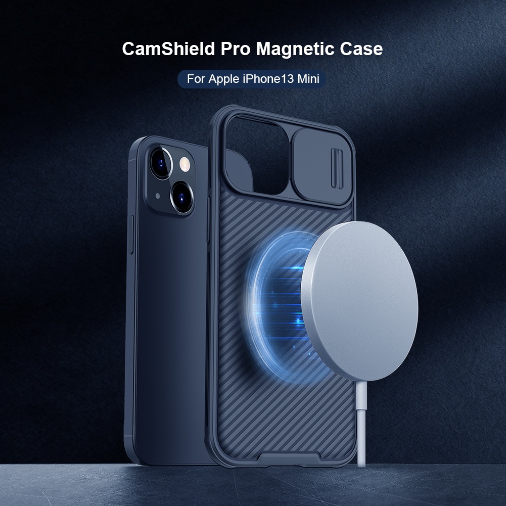 Ốp điện thoại Nillkin từ tính TPU chống sốc có nắp trượt camera/ hỗ trợ sạc không dây iPhone 13 Mini CamShield Pro