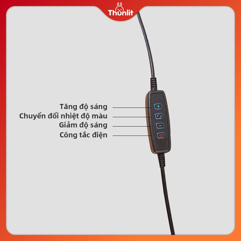 Đèn kẹp đầu giường THUNLIT cắm USB 10 mức sáng 3 nhiệt độ màu