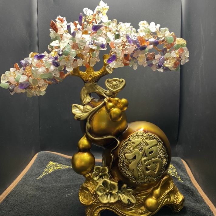 Cây Tài Lộc Hồ Lô Đá Vụn Thach Anh - Cao 35cm Ngang 37cm